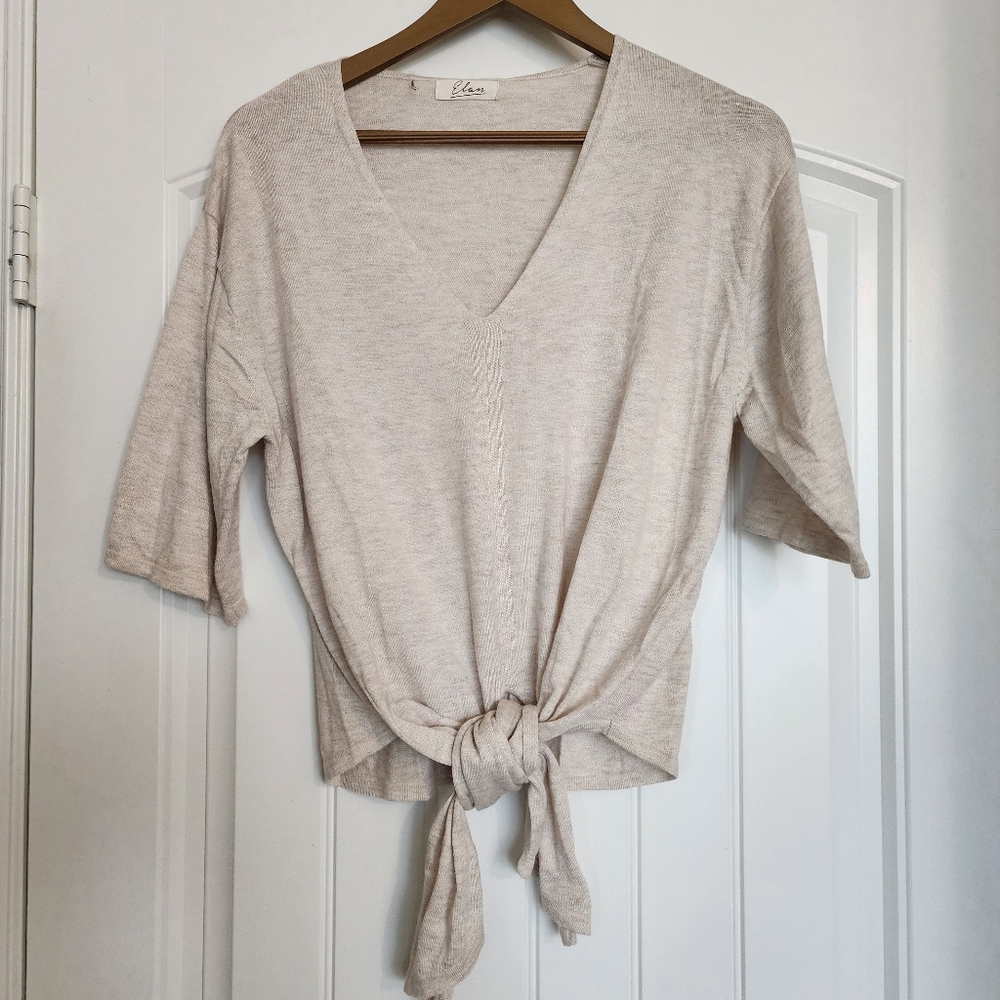 Elan Knit Beige Tie front Top
